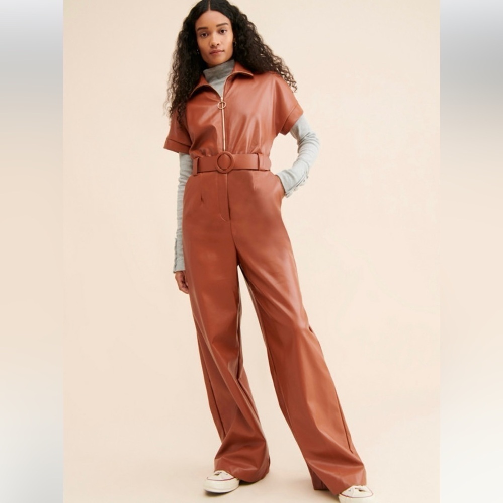 Anthropologie Hutch Vegan Leather Jumpsuit